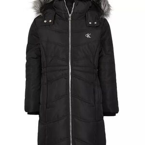 Calvin Klein Black Hooded Puffer Jacket Girls Size 7